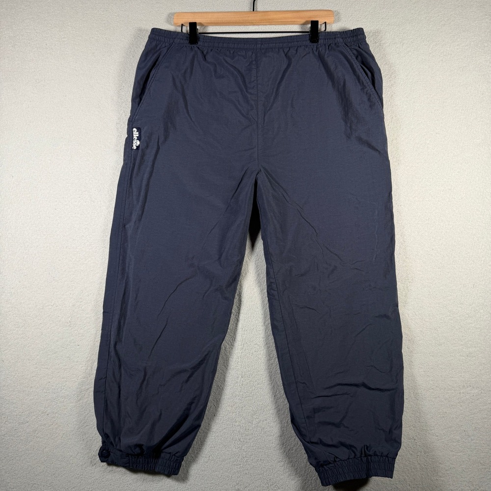 Vintage Ellesse Navy Blue Nylon Track Pants Joggers Size 42 Made in Hong Kong